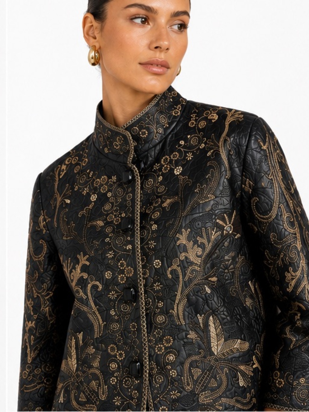 peter nygard  embroidered leather jacket with ornate baroque floral